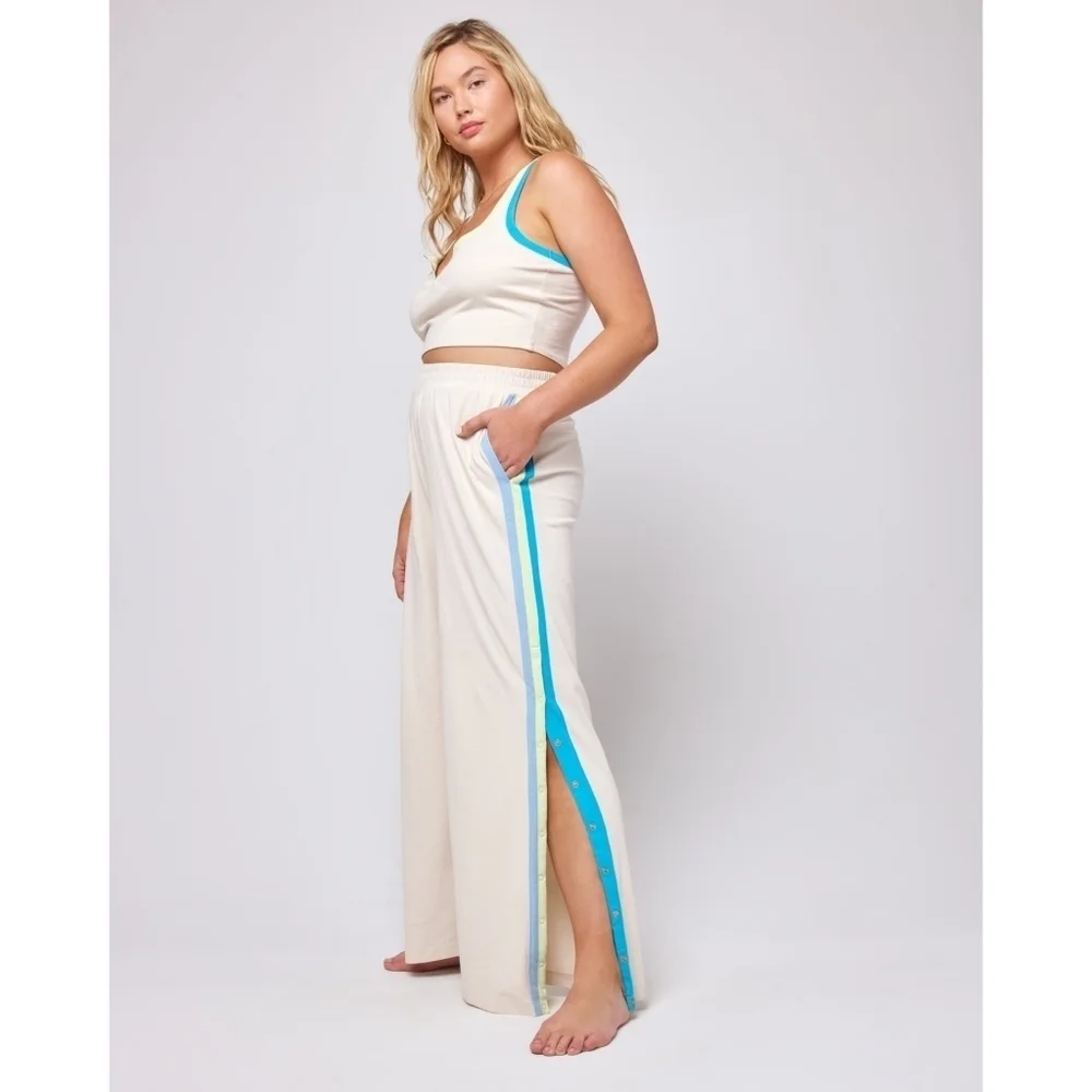 L*SPACE // soft jersey hi waist wide leg side stripe side snap activewear pants